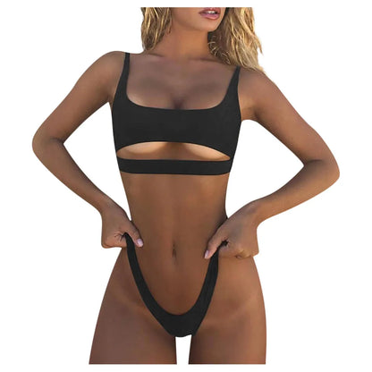 New Sexy Black Mid Waist Bikini Female Swimsuit Women Swimwear Two-Pieces Bikini Set Padded Bather Bathing Suit Swim Lady