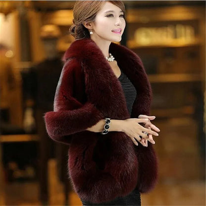 Genuine Mink Fur Shawl with Fox Fur Collar - Womens Winter Wrap Cape Jacket