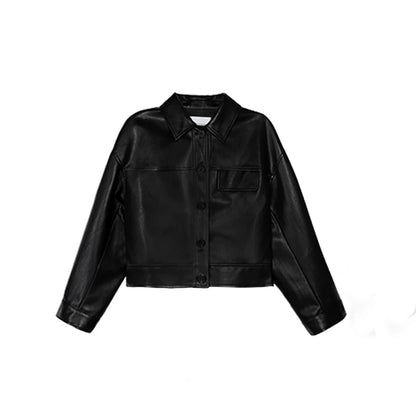 Black Cropped Leather Jacket - Womens Vintage Moto Blazer