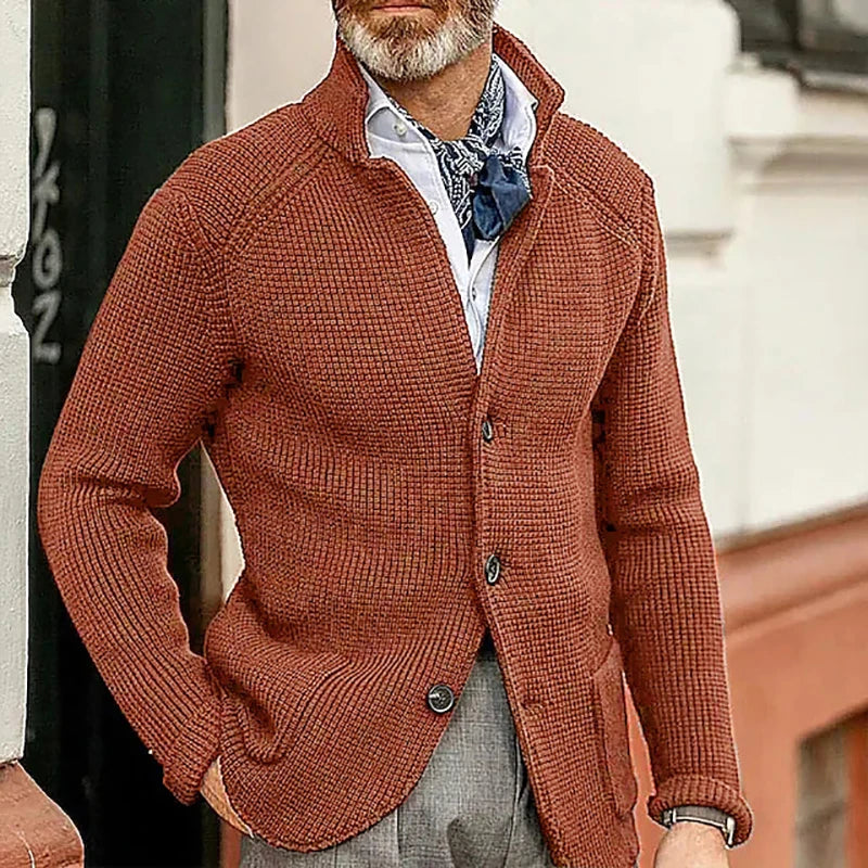 Mens Slim-Fit Knitted Cardigan - Casual Autumn-Winter Coat with Pockets