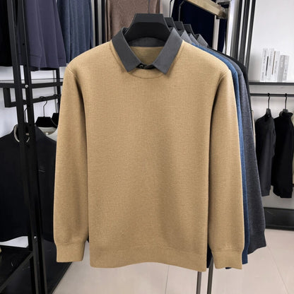 Layered-Look Sweater with Sewn-In Collar - Business Casual Knitwear for Men