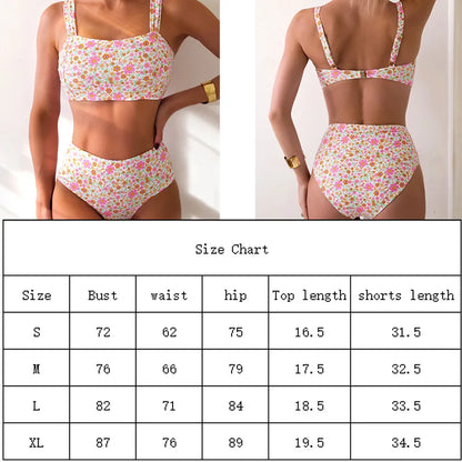 Flower Print High Waist Bikini Set - Girls Two-Piece Swimwear