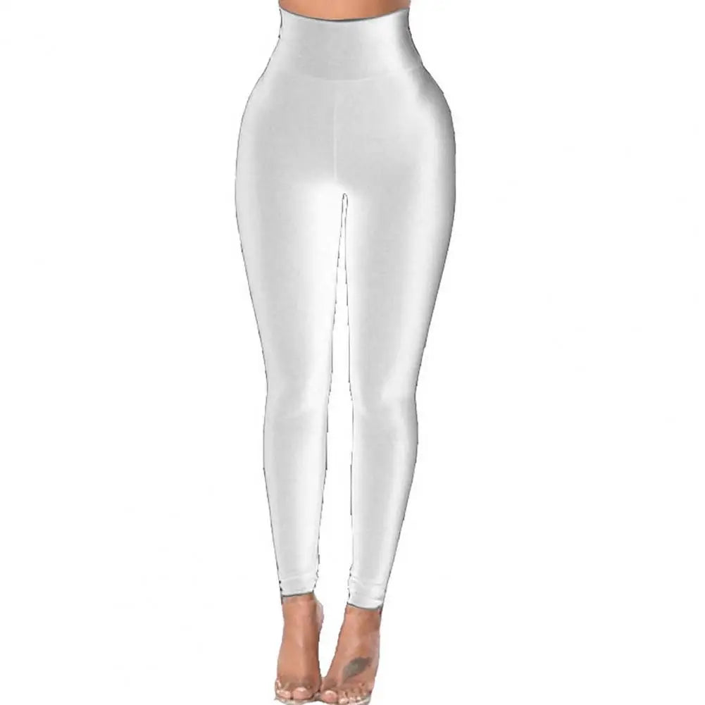 High Waist Shiny Yoga Pants - Sexy Elastic Womens Sports Leggings