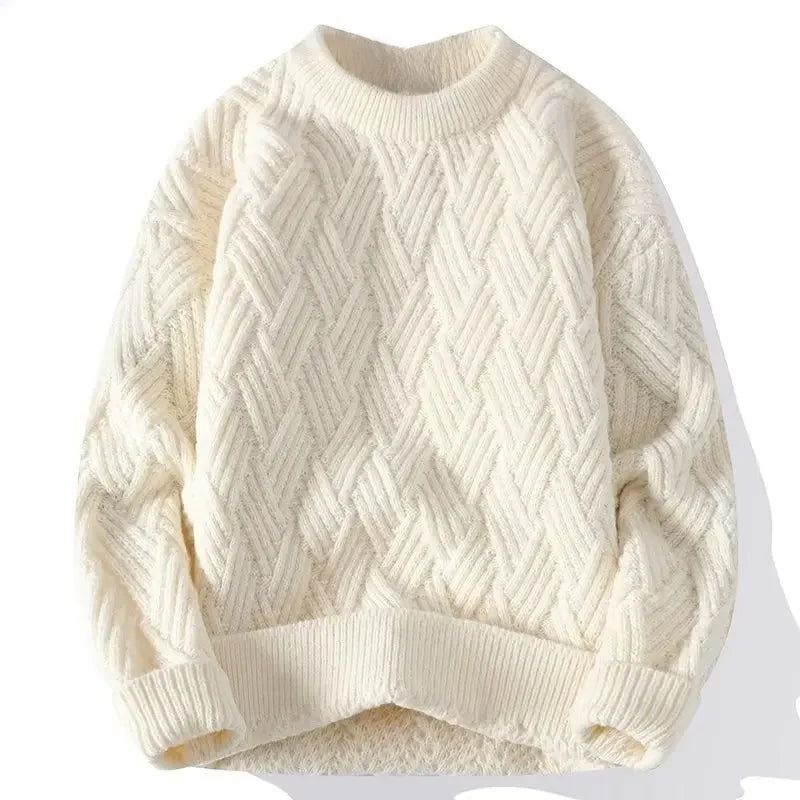 Mens Loose-Fit Round Neck Sweater - Solid Color Knitwear for Autumn Casual Wear