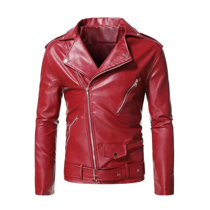 Mens Red Leather Zipper Jacket - Stylish Comfort Fit