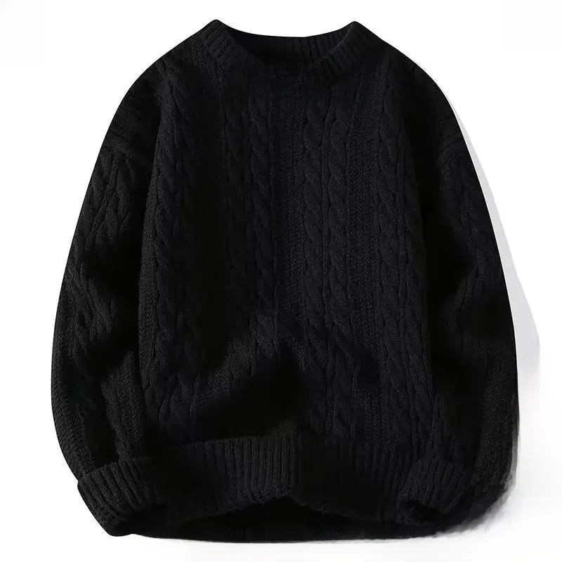 Mens Loose-Fit Round Neck Sweater - Solid Color Knitwear for Autumn Casual Wear