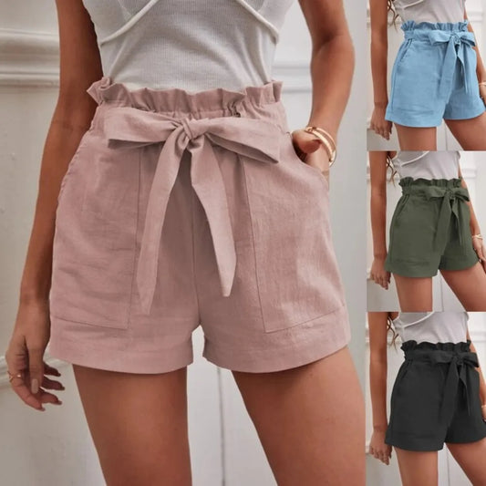 High-Waisted Linen Shorts for Women - Casual Wide Leg with Pockets