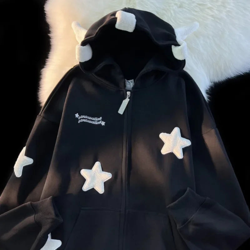 Kawaii Star-Shape Embroidery Hoodie Coat for Women