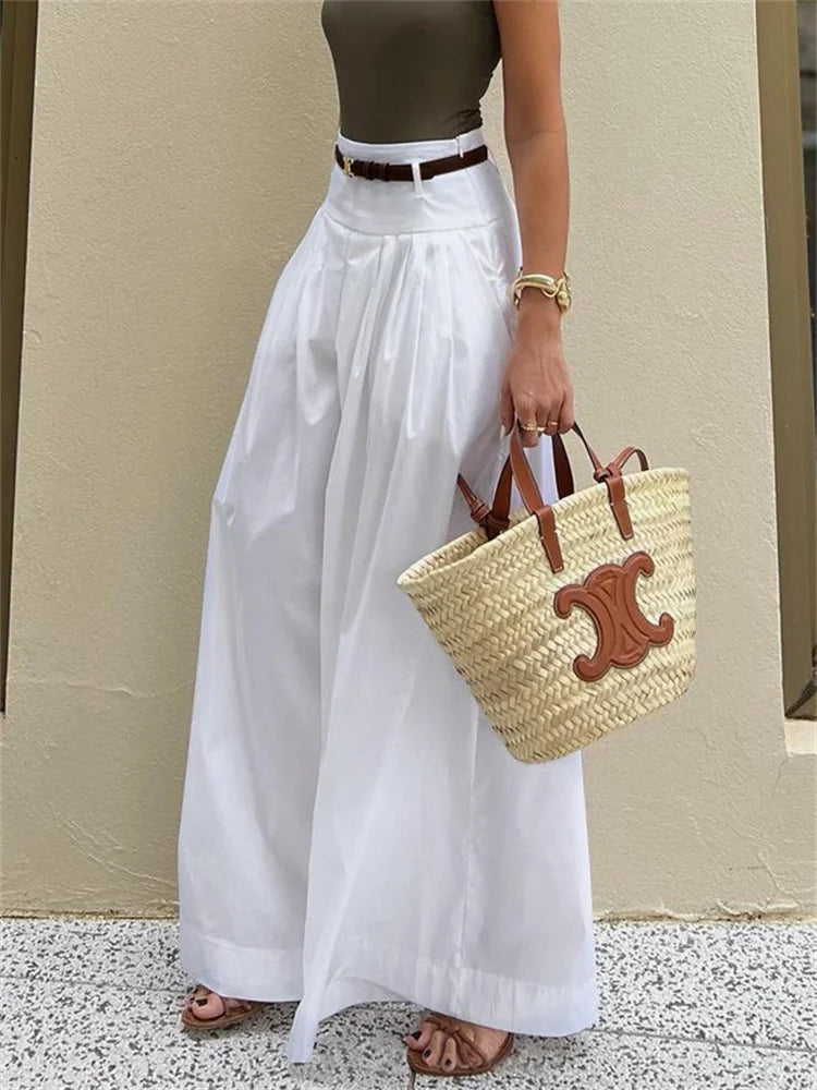 Wide Leg Palazzo Pants - High Waist Casual Trousers with Pockets for Women