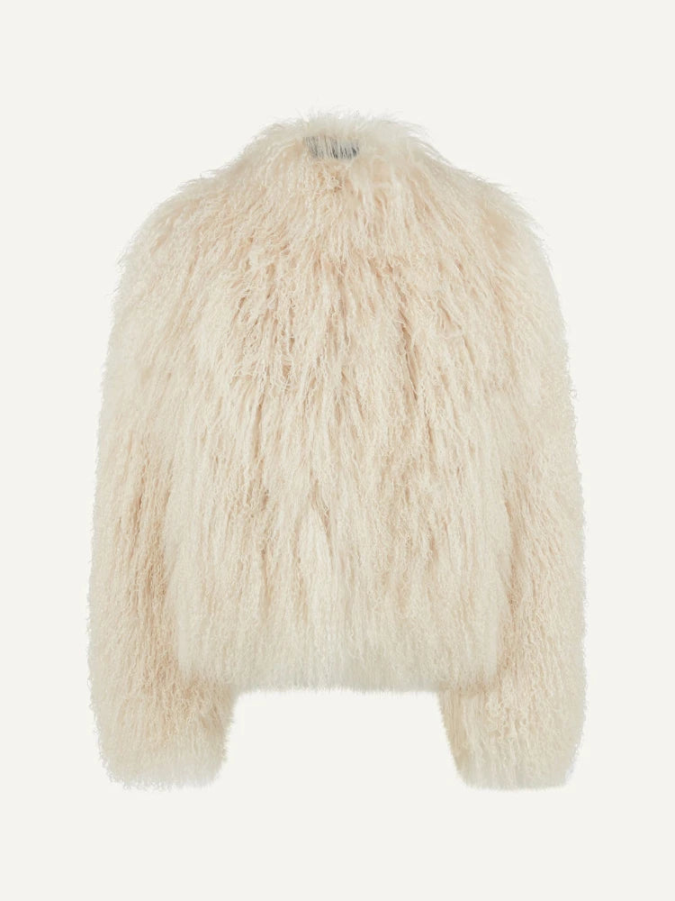 Warm Faux Mongolian Sheepskin Fur Coat for Women