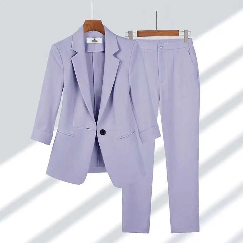 Elegant Womens Two Piece Blazer and Wide Leg Pants Set - Casual Office Outfit