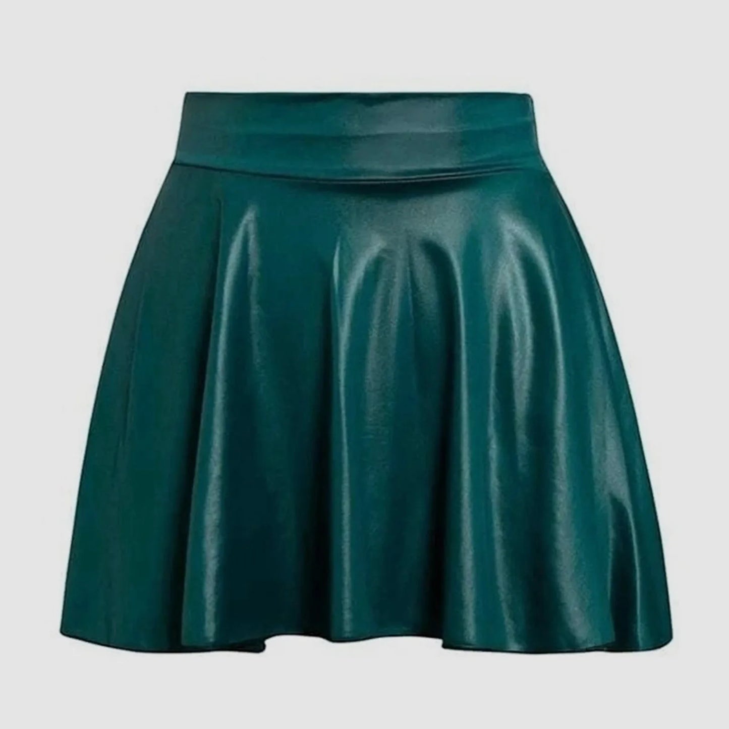 High Waist Metallic Leather Pleated Mini Skirt