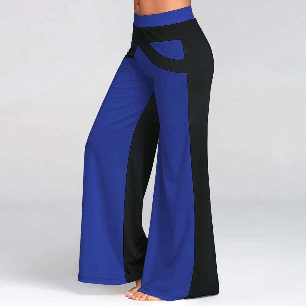 Womens Mid-Waisted Patchwork Bell Bottoms  Casual Flare Yoga Pants