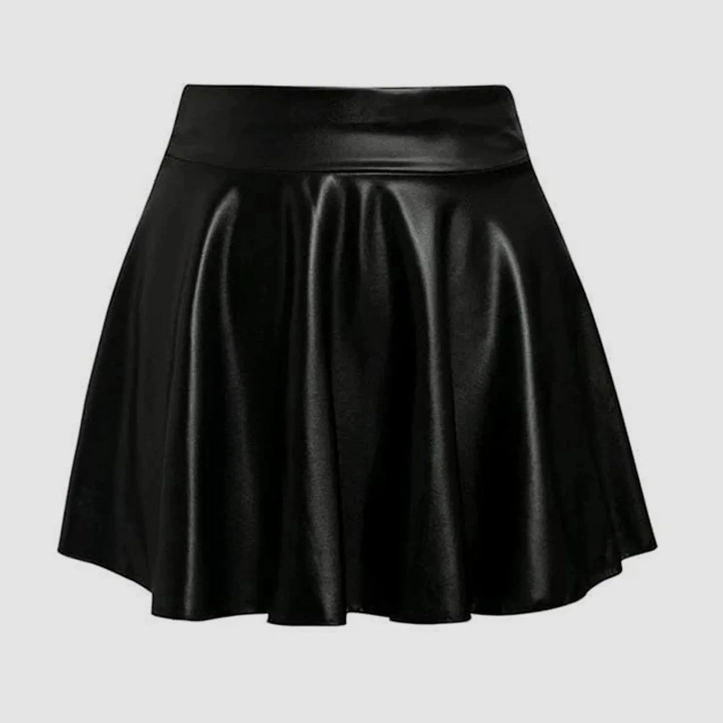 High Waist Metallic Leather Pleated Mini Skirt