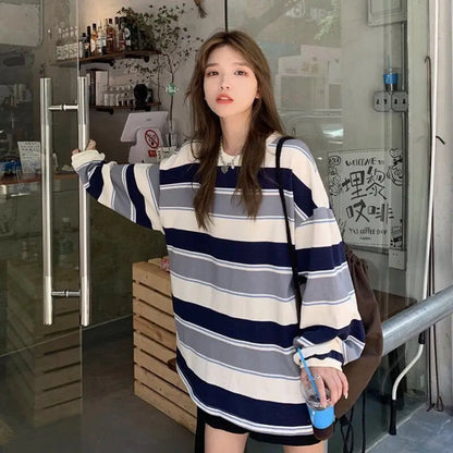 Oversized Striped Hoodie - Womens Harajuku Sweatshirt Korean Streetwear Top