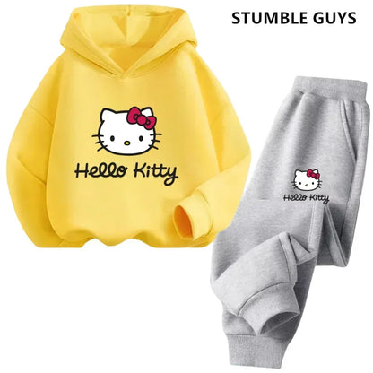 Hello Kitty Girls Hoodie  Pants Set  Cute  Cozy Kids Outfit