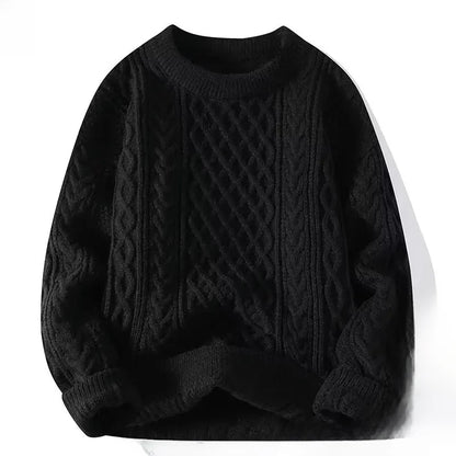 Mens Loose-Fit Round Neck Sweater - Solid Color Knitwear for Autumn Casual Wear