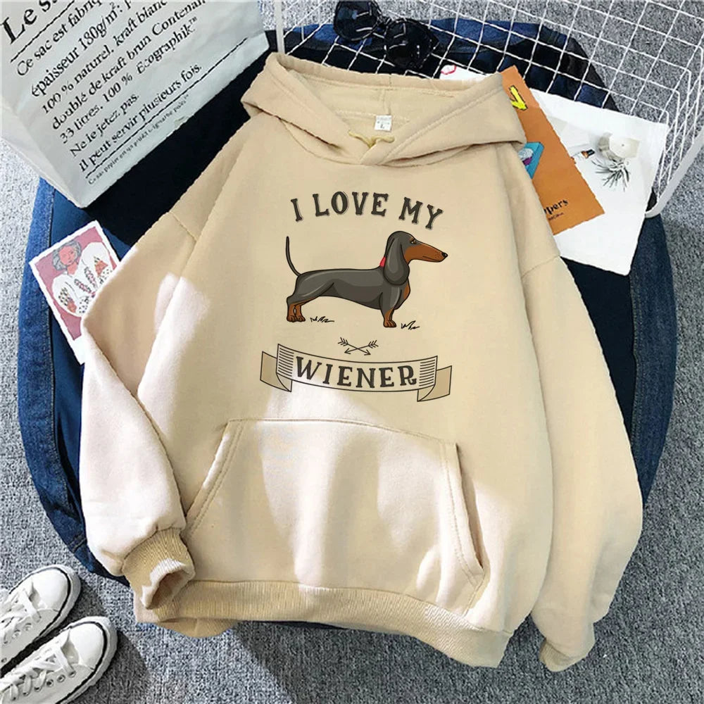 Funny Dachshund Hoodie for Women  Korean Style Anime Graphic Sweatshirt