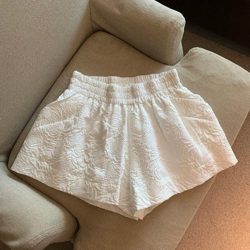 Womens High Waist Wide Leg Jacquard Shorts