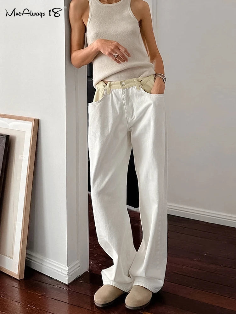 Womens Wide-Leg Pleated Patchwork Pants with Pockets