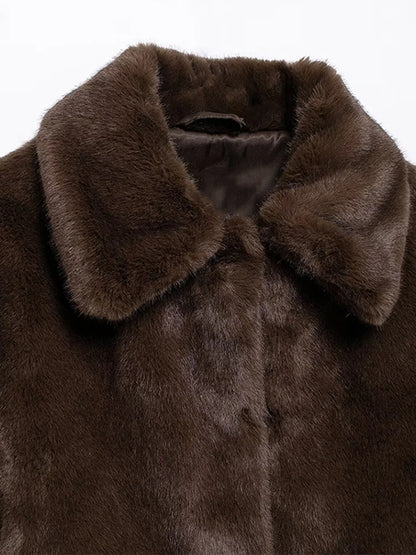 Warm Brown Faux Fur Coat - Plush Short Outwear for Women