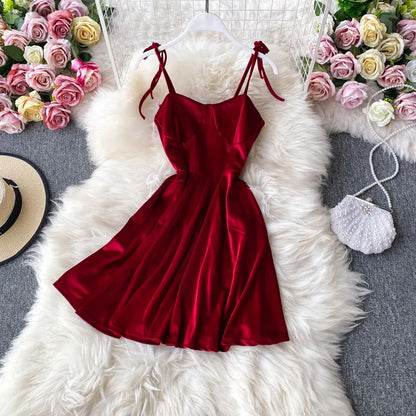 Chic Red Backless Mini Dress - Y2K Lace-up High Waist Party Dress