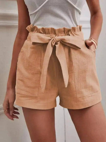 High-Waisted Linen Shorts for Women - Casual Wide Leg with Pockets