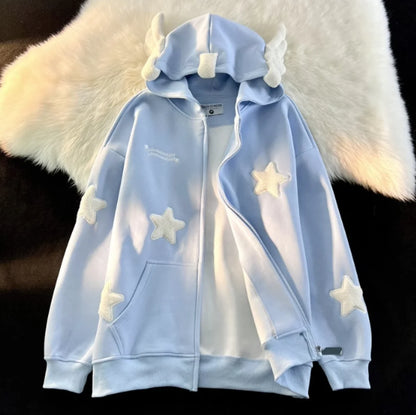 Kawaii Star-Shape Embroidery Hoodie Coat for Women