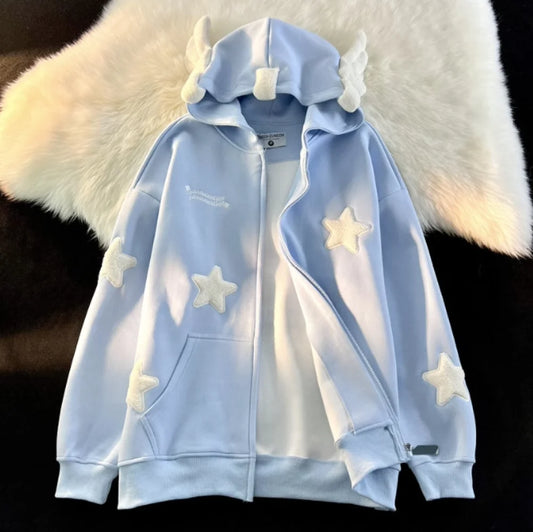 Kawaii Star-Shape Embroidery Hoodie Coat for Women