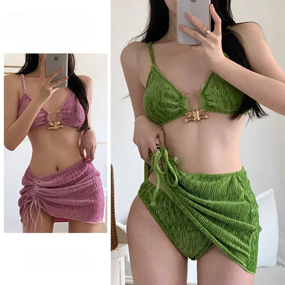 Three-Piece Womens Bikini Set with Skirt - Stylish Summer Swimsuit