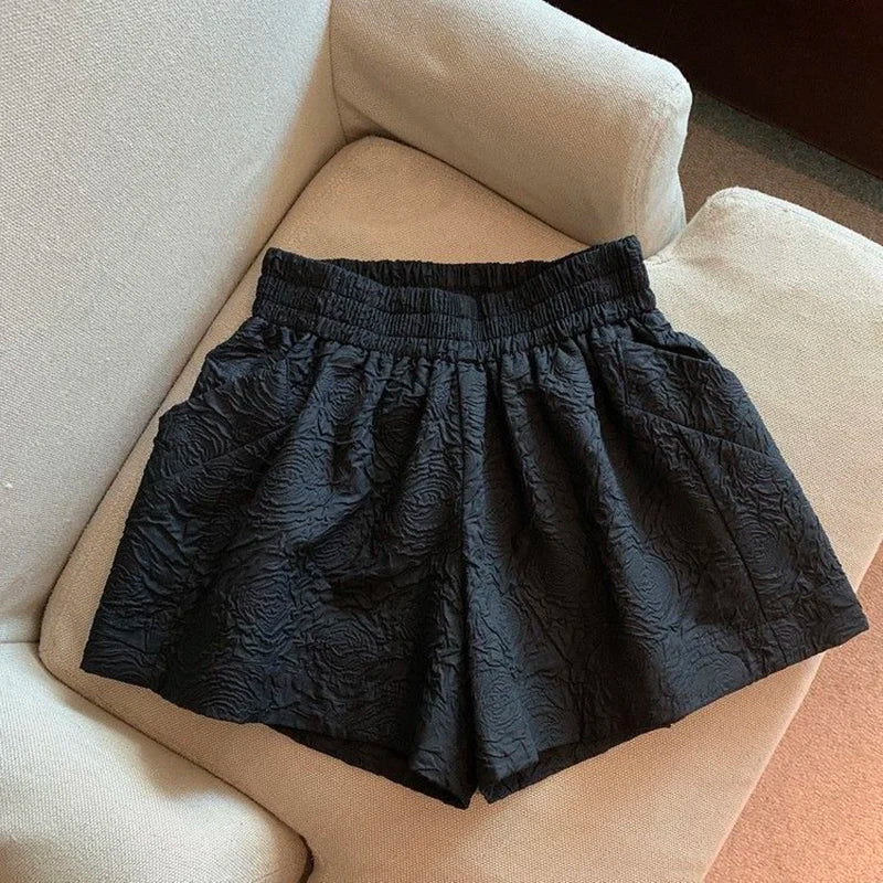 Womens High Waist Wide Leg Jacquard Shorts