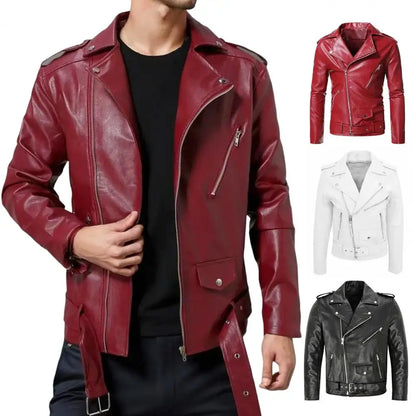 Mens Red Leather Zipper Jacket - Stylish Comfort Fit