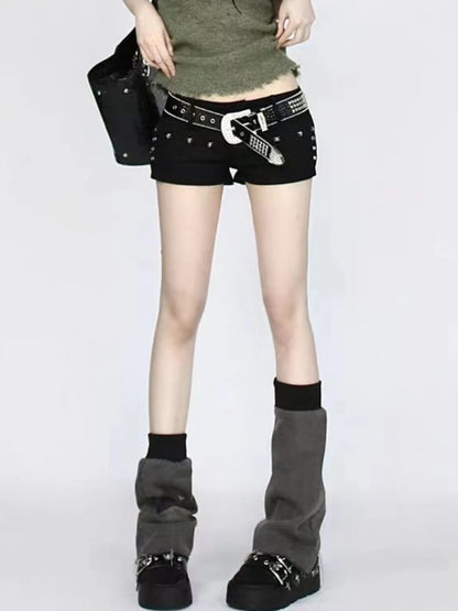 Y2K Low Waist Denim Shorts for Women with Rivets