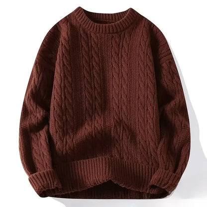 Mens Loose-Fit Round Neck Sweater - Solid Color Knitwear for Autumn Casual Wear