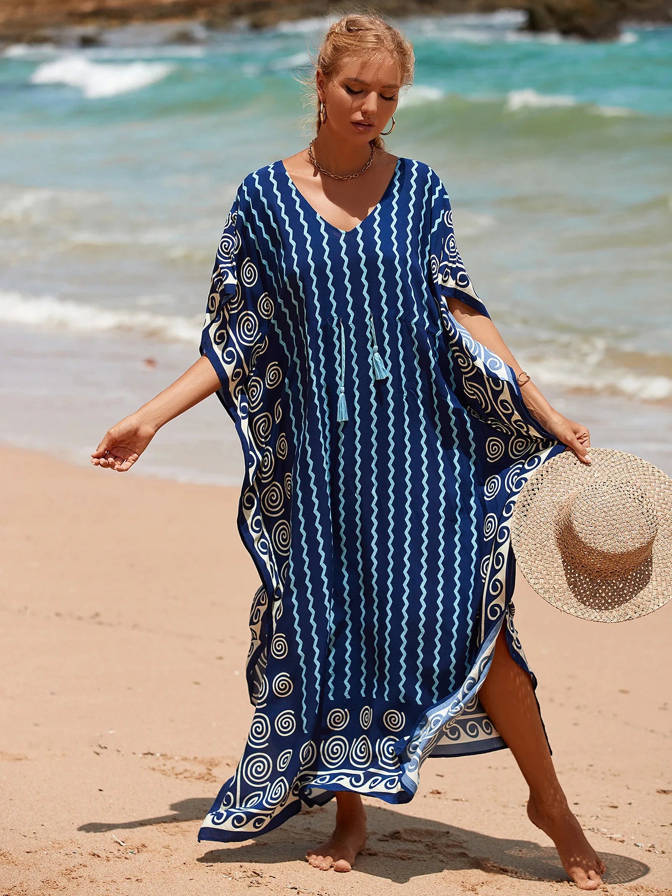 Embroidered Summer Kaftan - Stylish Womens Beach Cover-Up Tunic