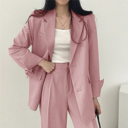 Womens Casual Blazer and Pant Set - Long Sleeve 2-Piece Outfit