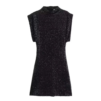 Sexy Black Sequin Mini Party Dress - Chic Sleeveless Evening Clubwear 2024