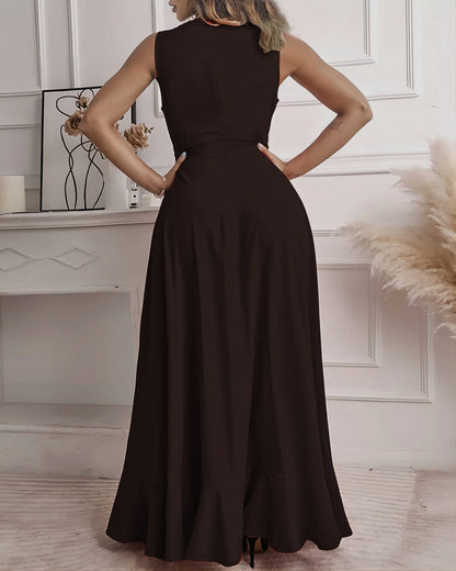 Elegant Sleeveless V-Neck Pleated Dress - Summer Evening Party Prom Wear