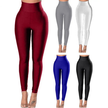 High Waist Shiny Yoga Pants - Sexy Elastic Womens Sports Leggings