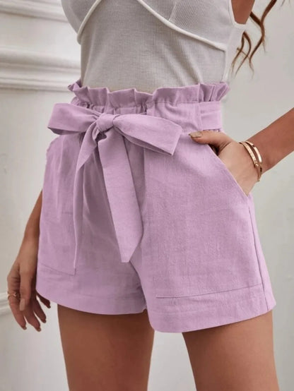 High-Waisted Linen Shorts for Women - Casual Wide Leg with Pockets