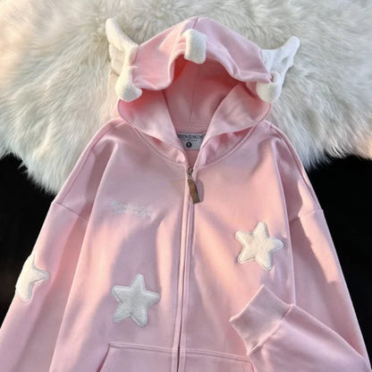 Kawaii Star-Shape Embroidery Hoodie Coat for Women