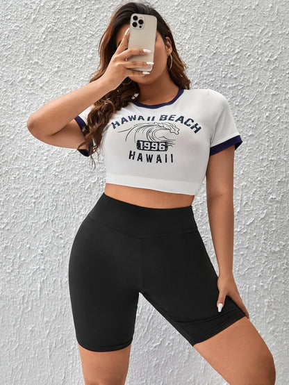 Plus Size High-Waisted Elastic Sports Shorts for Women