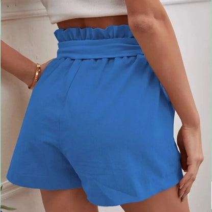 High-Waisted Linen Shorts for Women - Casual Wide Leg with Pockets