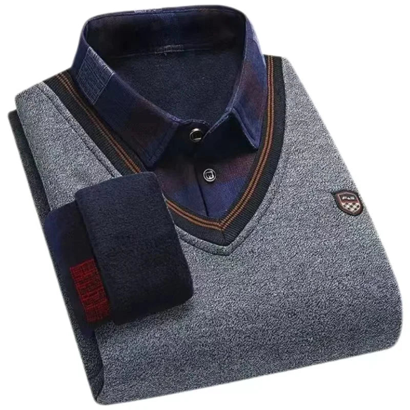 Mens Velvet-Lined Stand-Up Collar Sweater - Thickened Casual AutumnWinter Wear