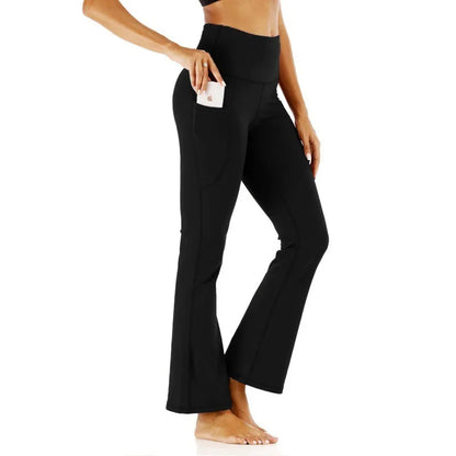 Flared High Waist Leggings with Pockets - Womens Seamless Yoga  Gym Pants