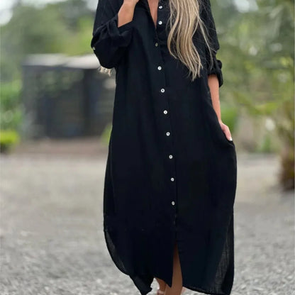 Cotton Linen Long Sleeve Shirt Dress - Elegant Casual Cardigan for Spring Autumn