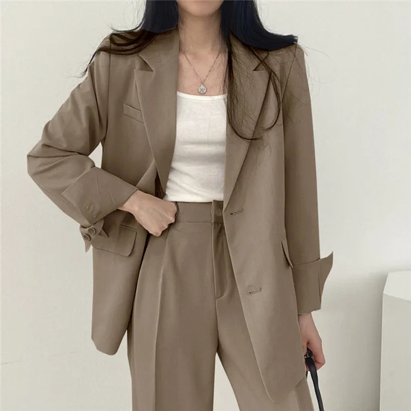 Womens Casual Blazer and Pant Set - Long Sleeve 2-Piece Outfit