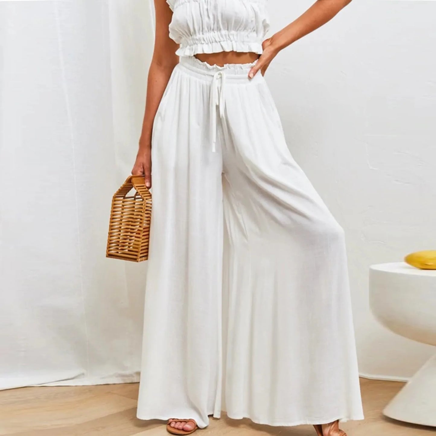 High Waist Wide Leg Pants - Casual Plus Size Summer Trousers