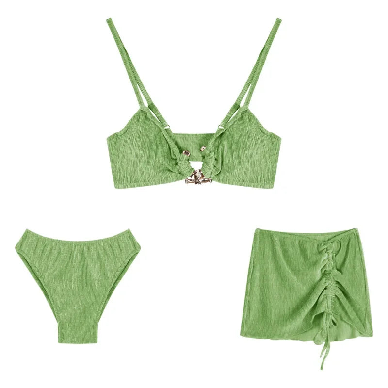 Three-Piece Womens Bikini Set with Skirt - Stylish Summer Swimsuit