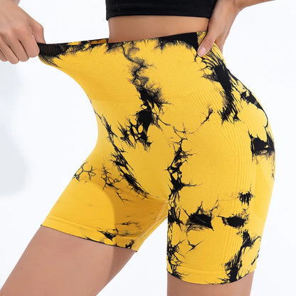 High-Waisted Tie Dye Sport Shorts - Seamless Tummy Control for Yoga  Fitness